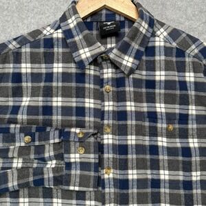 Teton Gravity Research Mens Large Blue Grey Plaid Flannel Button Down Shirt TGR